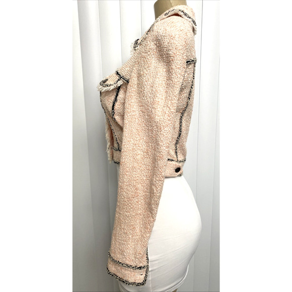 Veronica Beard Vita Tweed Jacket Pale Pink Crop Black Trim Button Fringe 2 XS - Picture 5 of 11